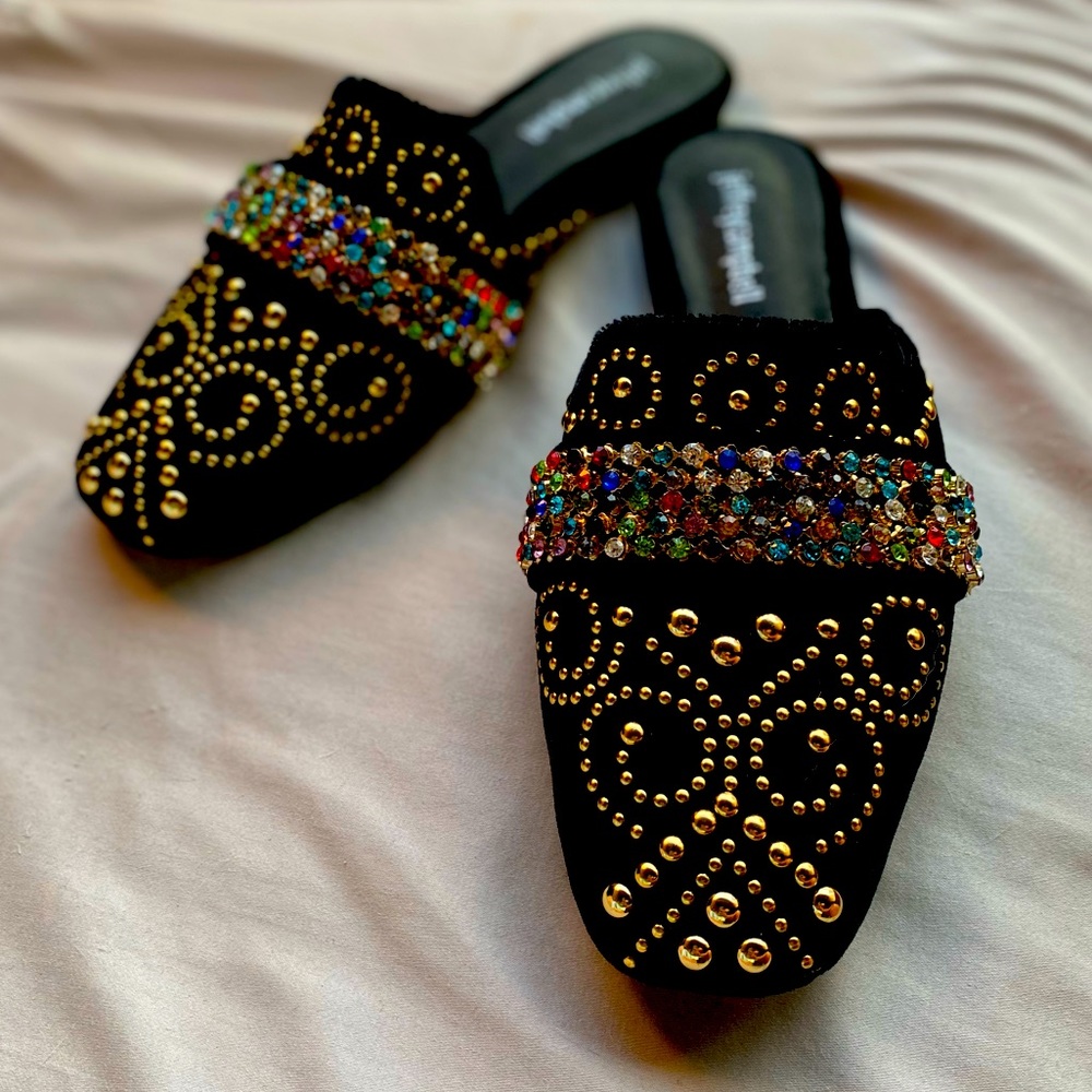 Jeffrey Campbell sz 7 embellished velvet loafer mules